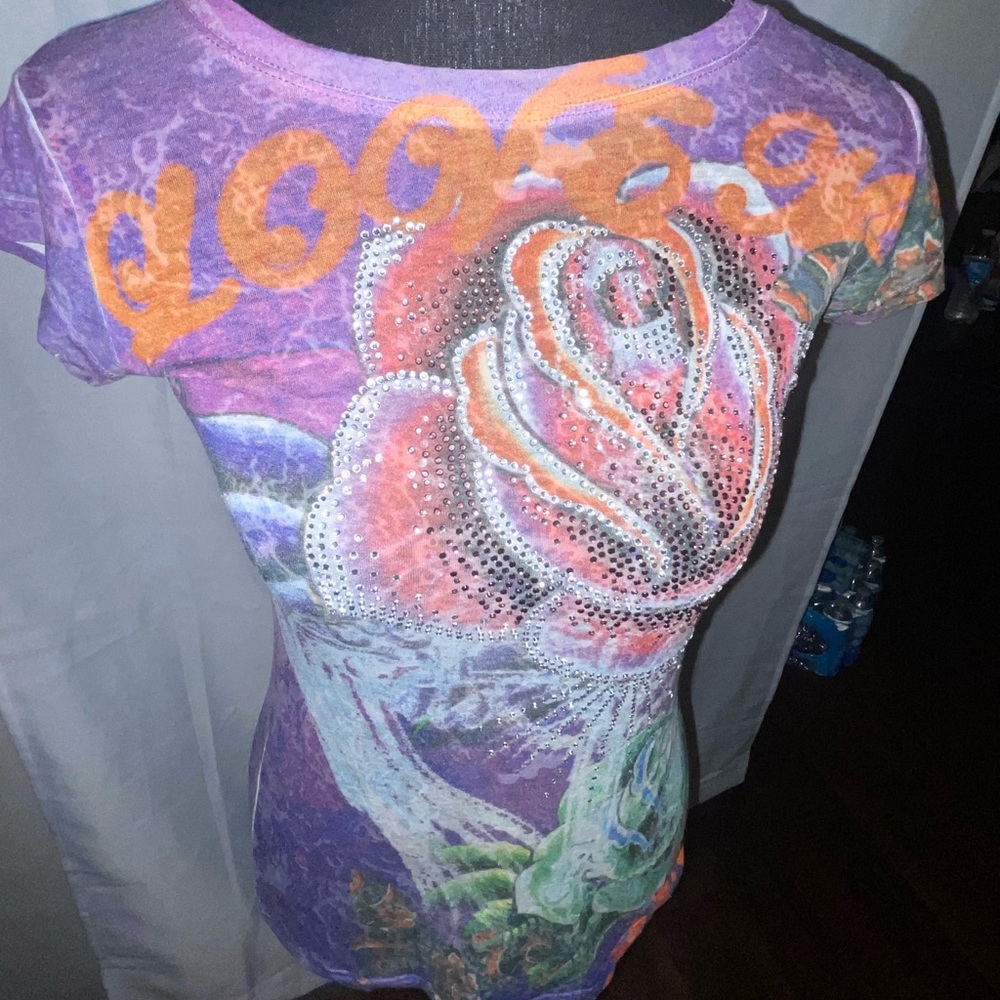 Colorful size small top with rhinestones